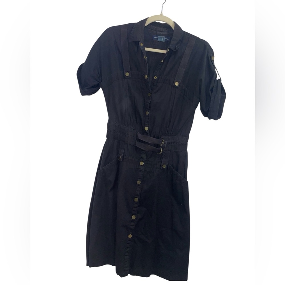 French Connection Utility Lagenlook Black Button Down Midi Dress Womens 4